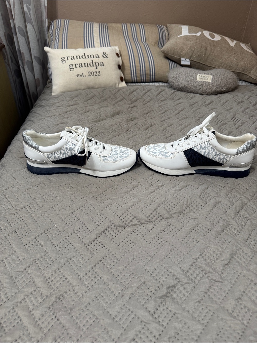 Michael Kors White and Navy MK Logo Lace-Up Sneakers - Picture 8 of 9
